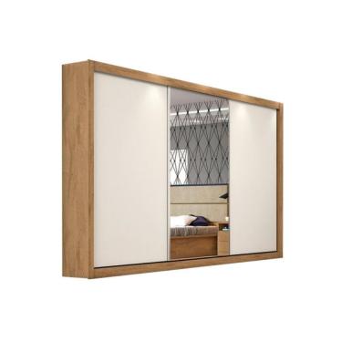 Imagem de Guarda Roupa Casal 3 Portas De Correr E 6 Gavetas C/ 1 Espelho Toronto Amêndoa/off White - Europa