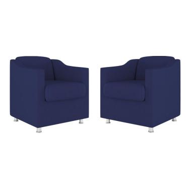 Imagem de Kit 02 Poltronas Decorativas Clinica Tecido Suede Balaqui Cor:Azul Marinho
