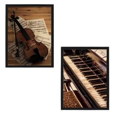Imagem de Quadro Decorativo Piano E Violino Com Vidro 24X18Cm 2 Peças