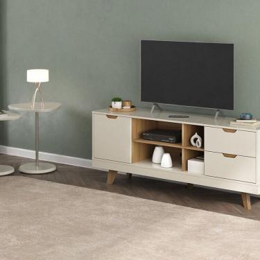 Imagem de Conjunto Sala de Estar Mesa de Apoio Bel e Mesa de Apoio Bel Alta e Rack Michigan Off White/Carvalho