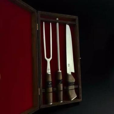 Imagem de Kit Churrasco SG 3 Peças 9 Polegadas - Aço Inox com Caixa de Madeira -