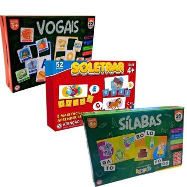 Imagem de Kit Brinquedos Educativo Silabas Vogais Soletrar Pedagógico - Coluna