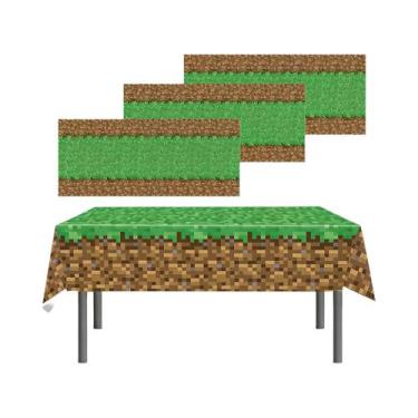 Imagem de Toalha De Mesa Descartável Temática De Jogos Pixel Miner, 3 Peças, Dec