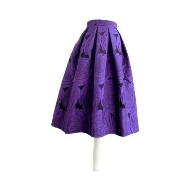 Imagem de Saia De Baile Floral Roxa Com Cintura Alta Para Mulheres, Elegante E C
