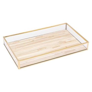 Imagem de Bandeja Lyor de Metal Dourada com Palha 20cm x 30cm x 3cm