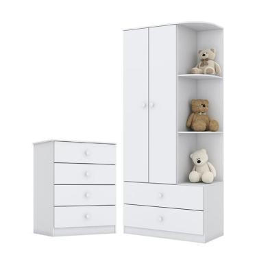 Imagem de Jogo De Quarto Infantil Labirinto Com Guarda Roupa E Cômoda Branco - Móveis Henn Branco