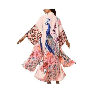 Imagem de Kimono Cardigã plus Size De Comprimento Médio Para Verão, Proteção Sol