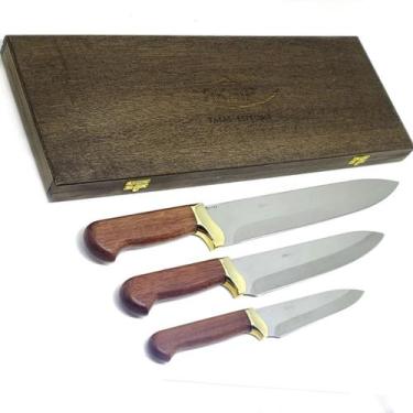Imagem de Kit Churrasco e Cozinha Arkhip Trichef 12'' 9'' 6'' Cabo Madeira Caixa