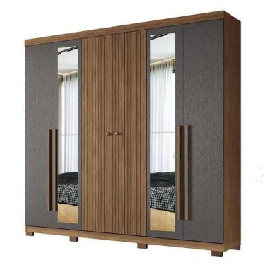 Imagem de Guarda Roupa Casal Ripado 6 Portas Buriti Com Espelho E Pés Jatobá Gra