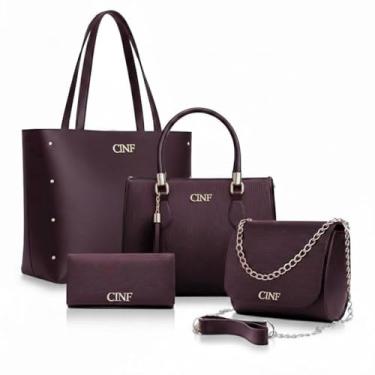Imagem de Kit Bolsa Feminina Sacola Grande + Bolsa Média + Tira Colo + Carteira (Bordô)