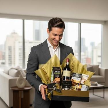 Imagem de Cesta de Presente Gourmet Premium G&O Angélica Prestige - Vinho Angélica Zapata Malbec, Queijos e Acompanhamentos