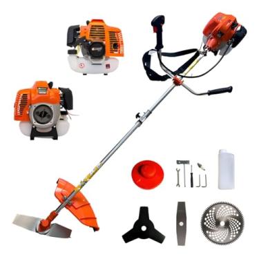 Imagem de Roçadeira a Gasolina 2 Tempos Profissional 75CC 3HP Com Lâmina 3 e 2 Pontas Facão, Disco 80 Dentes, Kit de Reparo e Acessórios Knakasaki