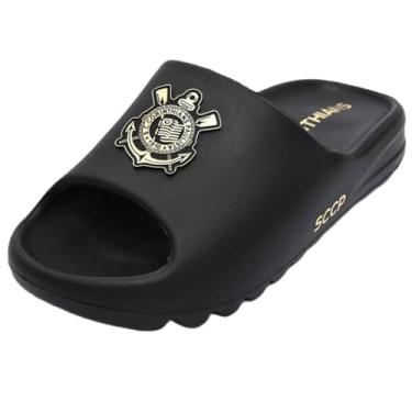 Imagem de Chinelo Slide Nuvem Unissex Licenciado Oficial Corinthians (Preto/Dourado, BR, Adulto, Faixa Numérico, 37, 38)