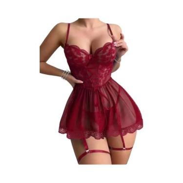Imagem de Conjunto De Lingerie Sexy Com Sutiã De Renda Transparente E Calcinha C