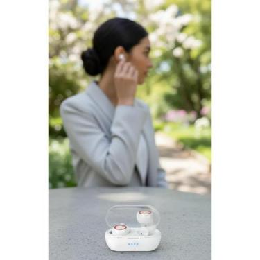 Imagem de Fone Bluetooth In-Ear LED - Branco Vermelho  Som Imersivo - Congratula