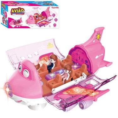 Imagem de Avião Jatinho Brinquedo Infantil Musical Bate Volta Gira 360 Luz Led A