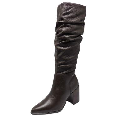 Imagem de Bota Feminina Cano Longo Salto Médio Bloco Couro Bottero