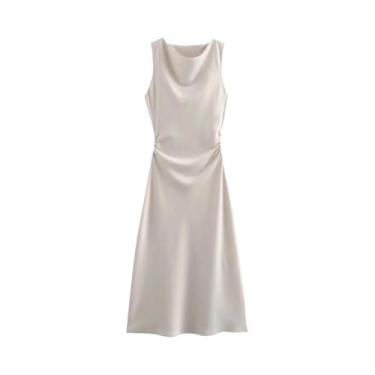 Imagem de Vestido Midi Longo De Cetim Sem Mangas Para Mulheres, Vestido Sexy Par