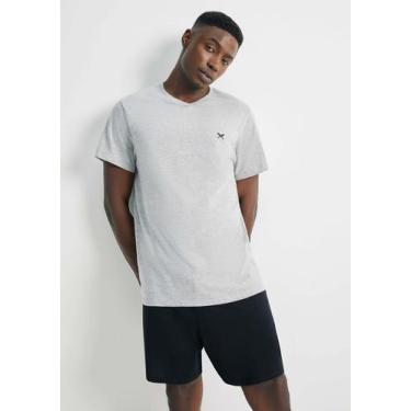 Imagem de Pijama Masculino Curto Em Malha - Hering, M, Preto, Cinza