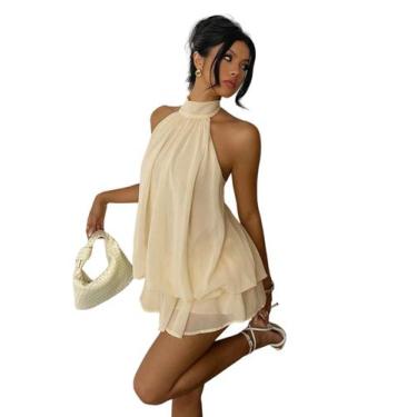 Imagem de Vestido feminino FOTKLAX Mini sem encosto Halter Flowy Summer