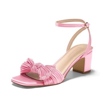 Imagem de Sandálias Coutgo Bow Heels Block Low Heel Femininas Rosa Tamanho 42