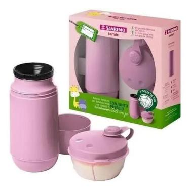 Imagem de Conjunto Passeio Garrafa 250ml + Pote Para Leite Em Po Rosa - Congratu
