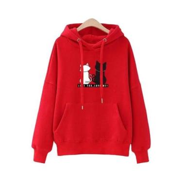 Imagem de Moletom Casual Feminino Com Estampa De Gato Fofo, Moda Streetwear, Mol