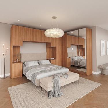 Imagem de Guarda Roupa Modulado de Casal com Espelho 12 Portas e 2 Cabeceiras He
