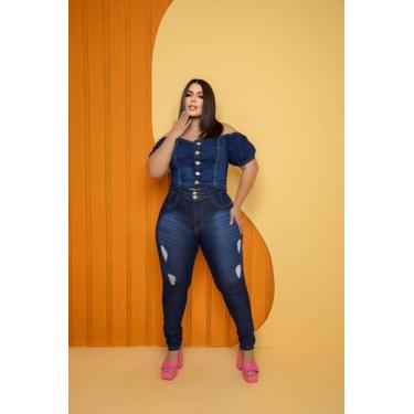 Imagem de Calça Jeans Com Cinta Modeladora Plus Size Lycra Feminina - Tan Jeans,
