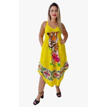 Imagem de Vestido Feminino Indiano Alça c/ Regulagem e Bolso Trapézio Plus Size-
