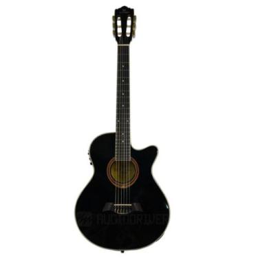 Imagem de Violão Michael Nylon Elétrico Mini Jumbo VMY340 BK Preto Violao Eletro
