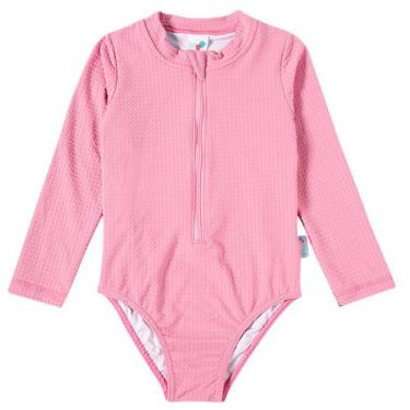 Imagem de Maiô Manga Longa Infantil Proteção UV em Lycra Trabalhada Rosa Tip Top