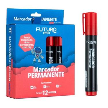 Imagem de Kit 12 Unidades Pincel Atômico Permanente Marcador Preto Ponta Chanfra