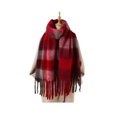 Imagem de Cachecol De Luxo Feminino Em Cashmere Xadrez, Xale Quente De Inverno, 