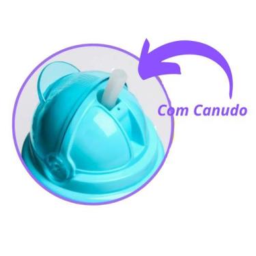 Imagem de Copo Infantil Garrafinha com Tampa Canudo e Alça de Plastico - NS, Azu