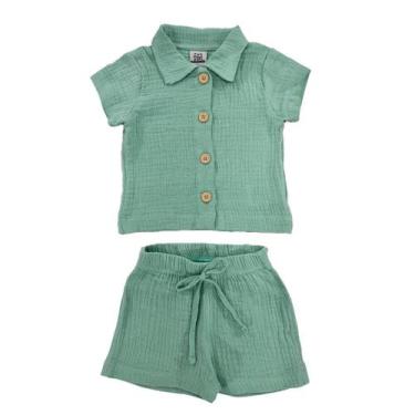 Imagem de Conjunto Menino Tecido Plano Gaze Algodão - Fofotinhos, Verde Claro 62