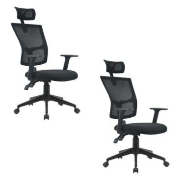 Imagem de Kit 2 Cadeiras Escritório Presidente Ergonômica NR17 Tela Mesh Londres