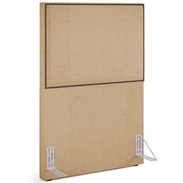 Imagem de Cabeceira Cama Box Solteiro Com Tachas 100 cm Vicenza L02 Linho Bege Escuro - Lyam Decor