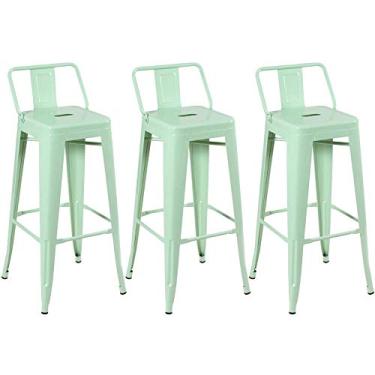 Imagem de Loft7, Kit 3 Banquetas Iron Tolix Design Industrial em Aço Carbono 76 cm Alta Com Encosto Vintage Elegante e Versátil Cozinha Bar Sala de Jantar Varanda Gourmet, Verde Claro
