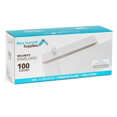 Imagem de 100 No. 10 envelopes de segurança autovedação – Projetados para envio seguro – Tinta de segurança com design compatível com a impressora – Número 10 tamanho 4 1/8 x 9 1⁄2 polegadas (pacote com 100)