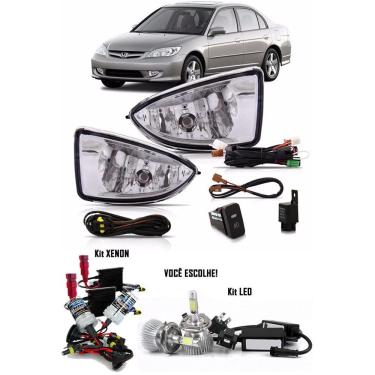 Imagem de Kit Farol De Milha Neblina Honda Civic 2004 2005 2006 - Interruptor + Kit Xenon H11 6.000K Ou 8.000K