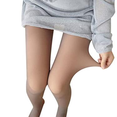 Imagem de Meia-calça feminina forrada de lã para mulheres de cintura alta inverno quente e transparente preta grossa meia-calça térmica falsa translúcida