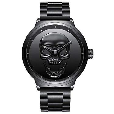 Imagem de Relógio de pulso masculino Creative 3D Skull de aço inoxidável com mostrador grande vintage de quartzo militar