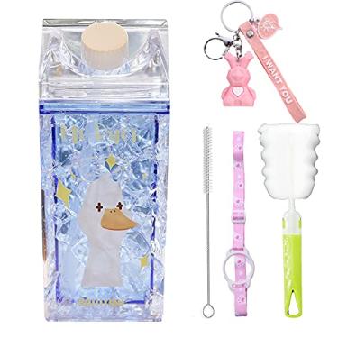 Imagem de Copo de viagem Duck com canudo garrafa de água esportiva gelo canecas congelador caixa de vidro copo de gelo (azul pato, 400 ml)