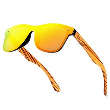 Imagem de BARCUR Óculos de sol vintage unissex de madeira polarizada, nogueira zebra, sem aro, Azul, laranja, preto, Lens Height: 48 mm