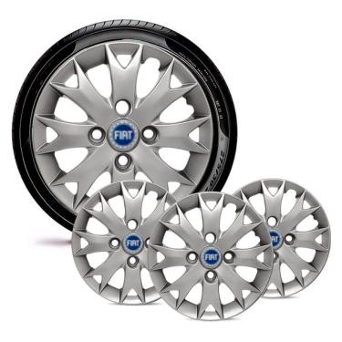 Imagem de Jogo 4 Calota Carros Fiat Todos Aro 13 Prata Emblema Azul
