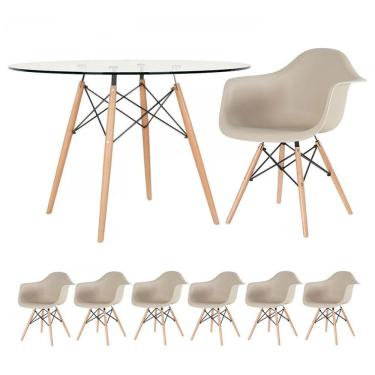 Imagem de KIT - Mesa Eames com tampo de vidro 120 cm + 6 cadeiras Eiffel DAW