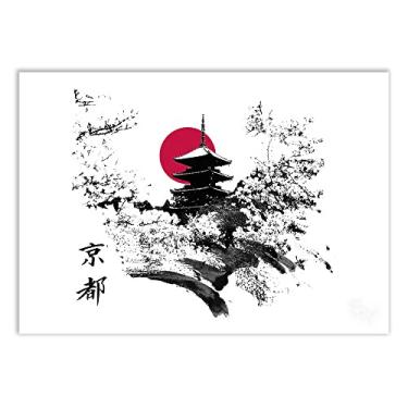 Imagem de Placa Decorativa Arte Oriental Pintura Japonesa Moldura