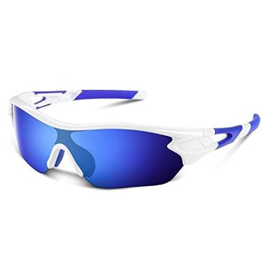 Imagem de BEACOOL Óculos de sol esportivos polarizados para homens, mulheres, jovens, beisebol, ciclismo, corrida, corrida, pesca, golfe, motocicleta, TAC, Branco, azul, Medium