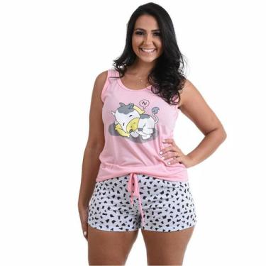 Imagem de Baby Doll Pijama Feminino Camiseta E Short Personagens Verão - Linda M